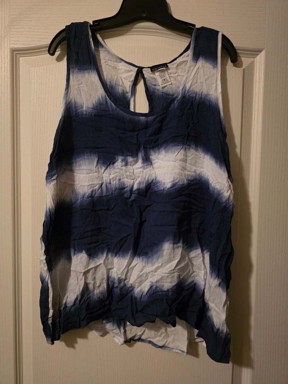 Zenobia Tie Dye Tank Top Size 3XL Blue White Rayon